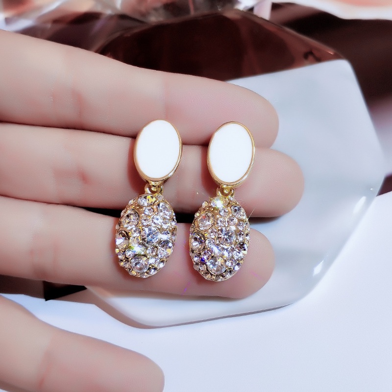 Khuyên tai JIUDUOLAN dạng kẹp/ xỏ bạc mặt tròn đính đá nhân tạo thời trang thanh lịch dành cho nữ