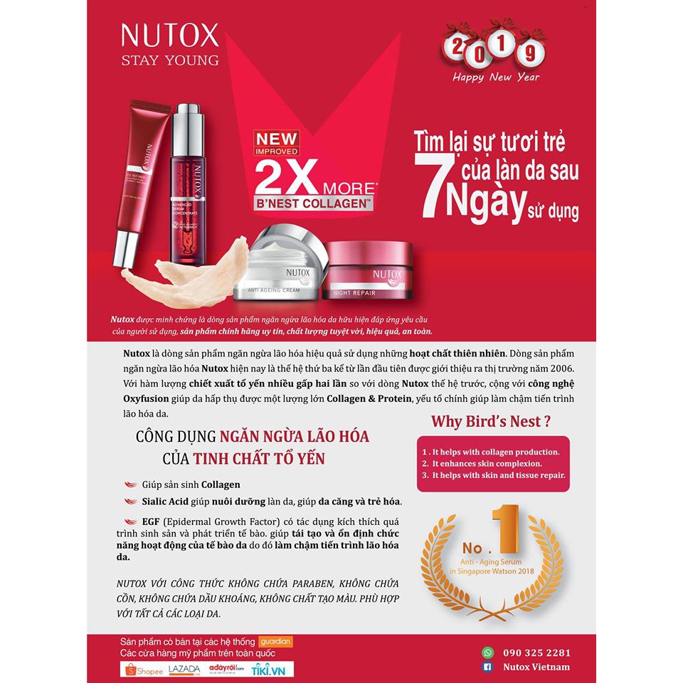 Serum tinh chất Collagen tổ yến làm trẻ hóa da chuyên sâu thương hiệu Nutox 30ml