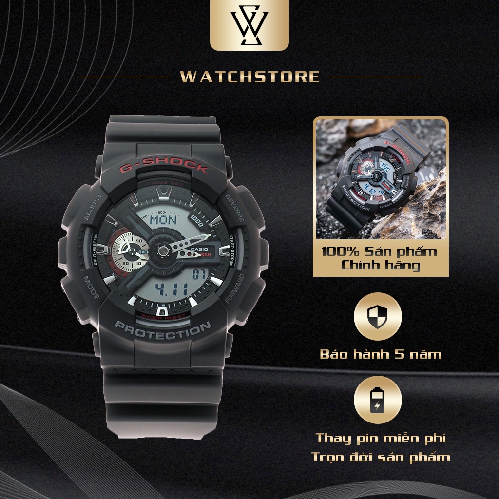 Đồng Hồ Điện Tử Nam Casio G-Shock WATCHSTORE GA-110-1ADR Thiết Kế Mặt Kính Khoáng Tròn 51mm, Vỏ Và Dây Nhựa Bền Bỉ