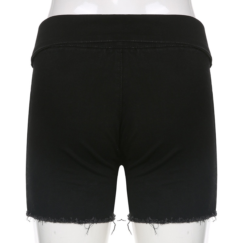 Quần Short Denim Lưng Cao Phối Tua Rua Quyến Rũ