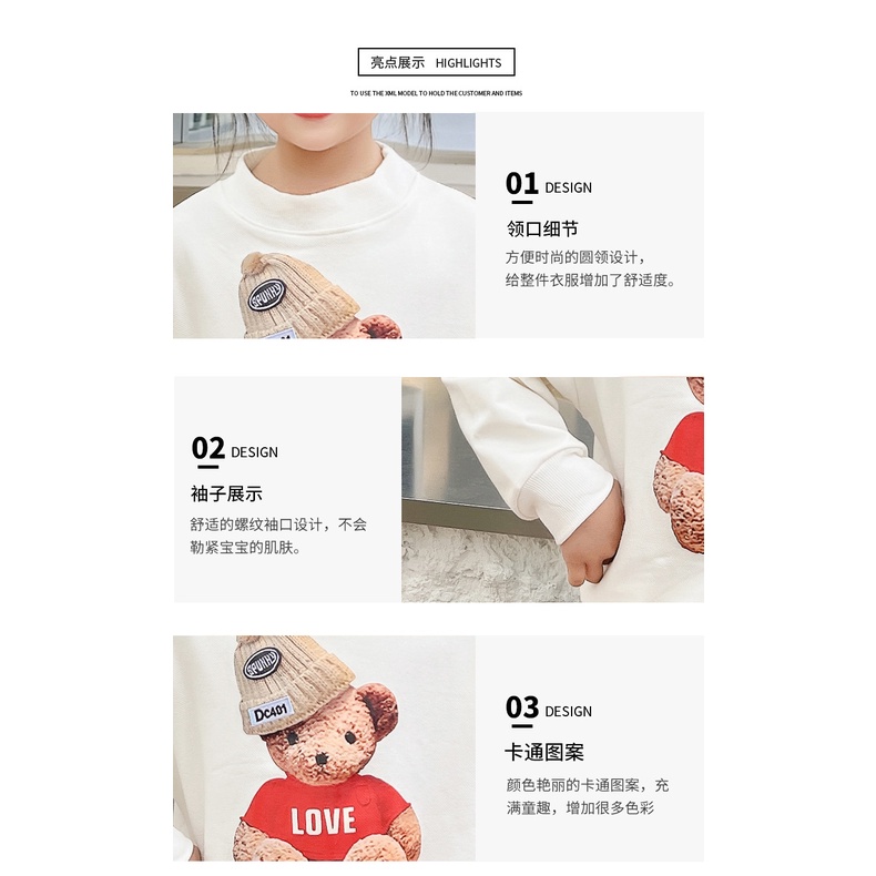 Áo Thun Cotton Tay Dài Cổ Tròn In Họa Tiết Hoạt Hình Phong Cách Hàn Quốc Thời Trang Xuân Thu Cho Bé Kích Thước 80-150cm