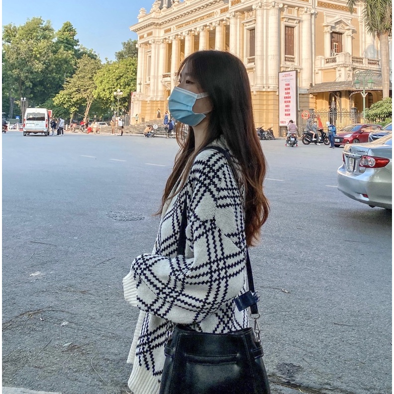 Áo cardigan kẻ chéo oversize siêu hot (ảnh thật 100%)