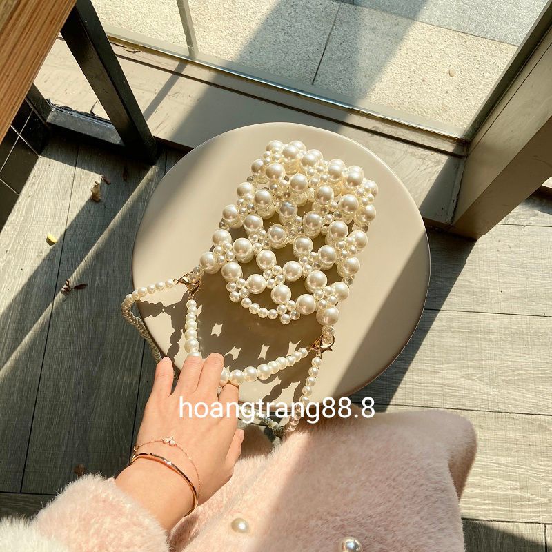 Túi xách tay kết hạt cườm giả ngọc trai handmade sang chảnh