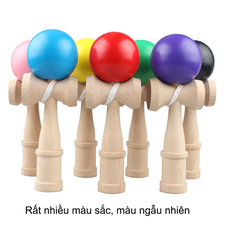 Đồ chơi tung hứng KENDAMA thông minh bằng gỗ tự nhiên KD6 (đường kính bóng D6cm), màu ngẫu nhiên