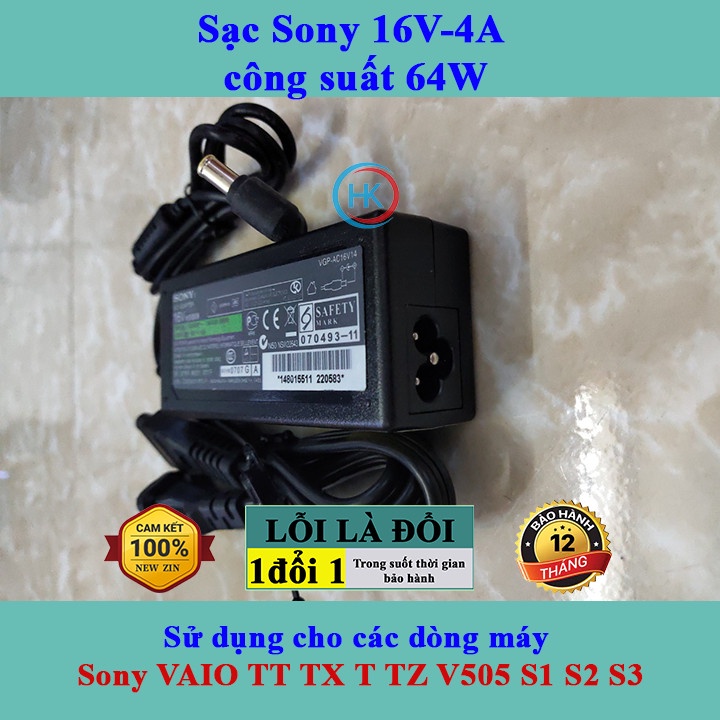 Sạc Laptop Sony 16v-4A 64W Sony VAIO TT TX T TZ V505 S1 S2 S3