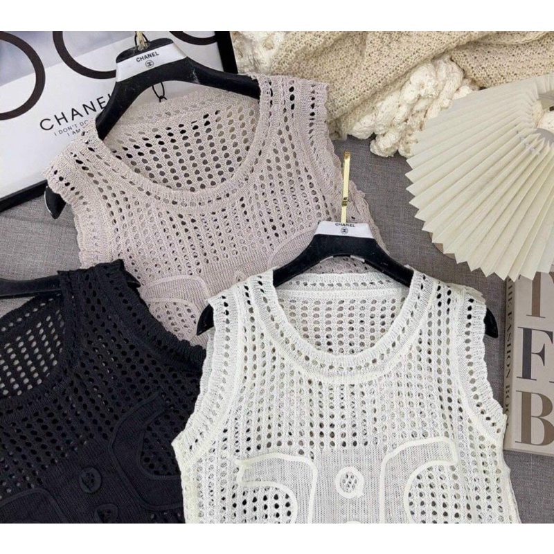 Áo len 3 lỗ C.h.a.nel-Áo len lưới mongtoghi