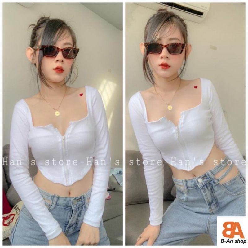 [Mã 11FASHIONSALE1 giảm 10K đơn 50K] Áo croptop khoá kéo dài tay | BigBuy360 - bigbuy360.vn