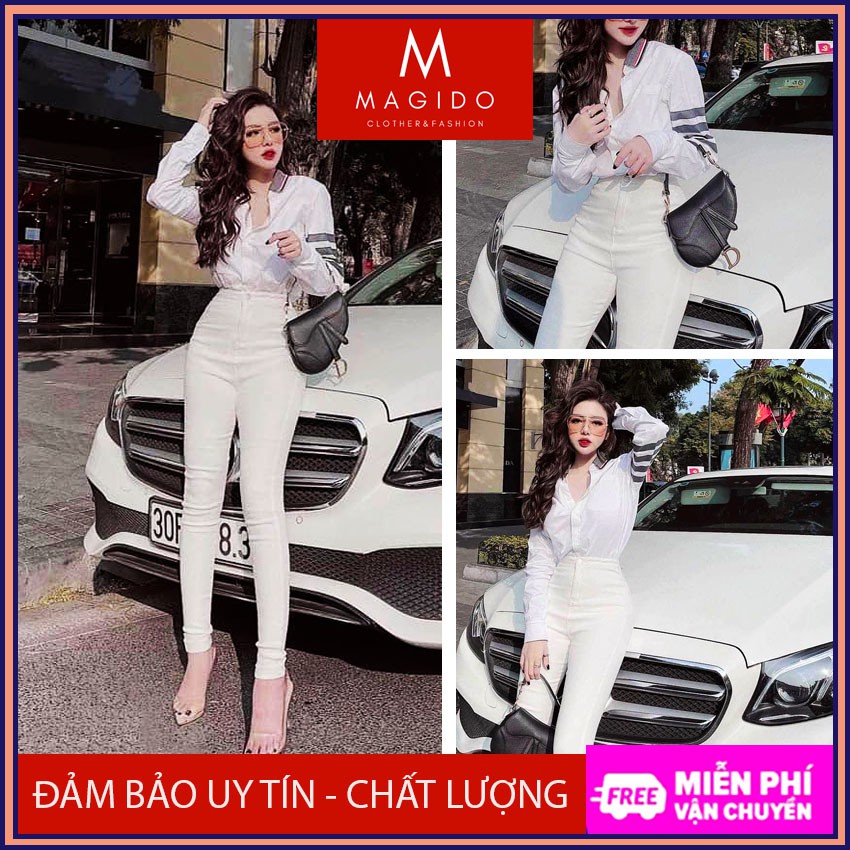 (FREESHIP+VIDEO) áo sơ mi nữ 💚áo sơ mi trắng nữ -PHỐI kẻ tay cực đẹp ,phong cách hàn quốc lên from cực chuẩn MAGIDO