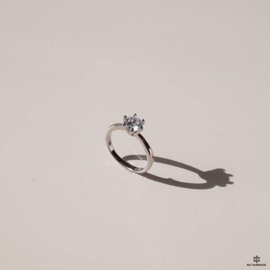 Nhẫn nữ kim cương nhân tao bạc nguyên chất-Bạc Handmade(ảnh thật)