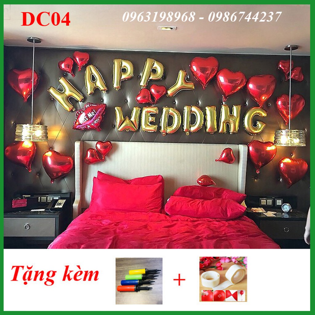 Set Bóng Happy Wedding Trang Trí Phòng Tân Hôn Y Hình DC04