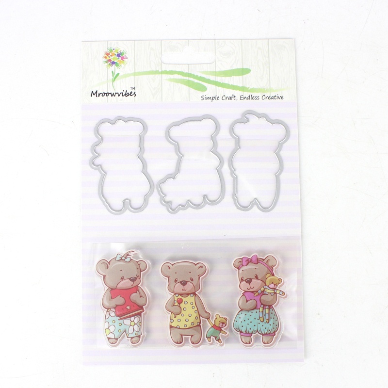 Khuôn Silicone Hình Gấu + Khuôn Cắt Giấy Kim Loại Trang Trí Scrapbook