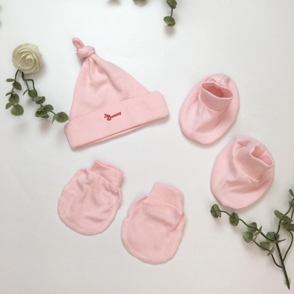 Set mũ bao tay bao chân sơ sinh thun cotton cho bé sơ sinh