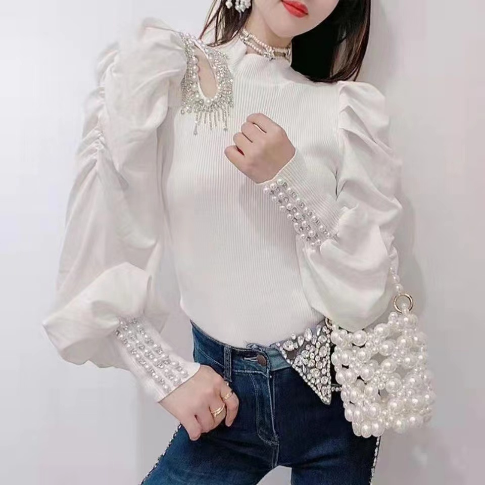 Áo Dệt Kim Nữ Tay Dài Cổ Đứng Dáng Ôm Phong Cách Hàn Quốc Thời Trang
