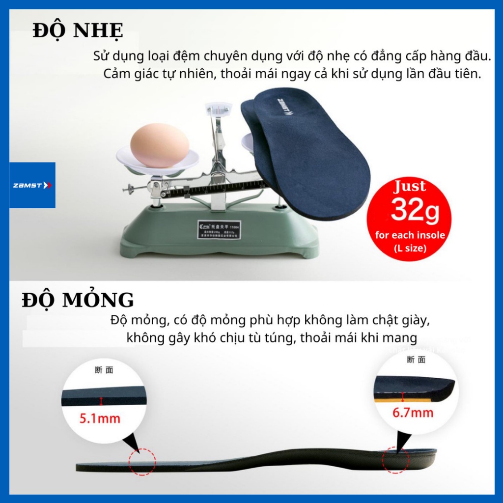 Lót giày thể thao ZAMST chính hãng Footcraft cushioned for WALK