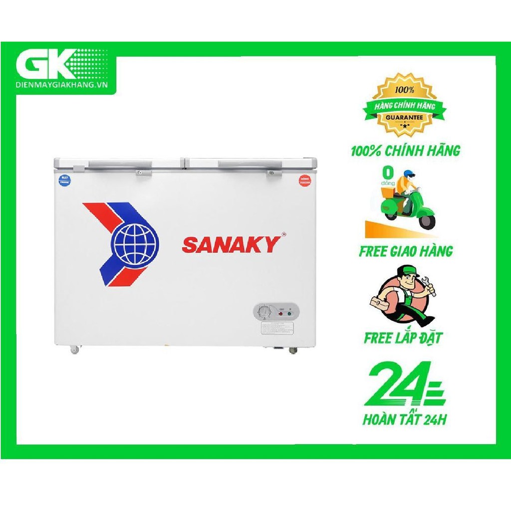 Tủ đông mát Sanaky VH-225W2, 2 ngăn, 2 cánh, 170 lít