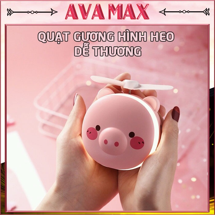 [Mã ELHA22 giảm 5% đơn 300K] Quạt mini cầm tay hình heo (Quạt + Gương + Đèn) - Bánh bèo dễ thương