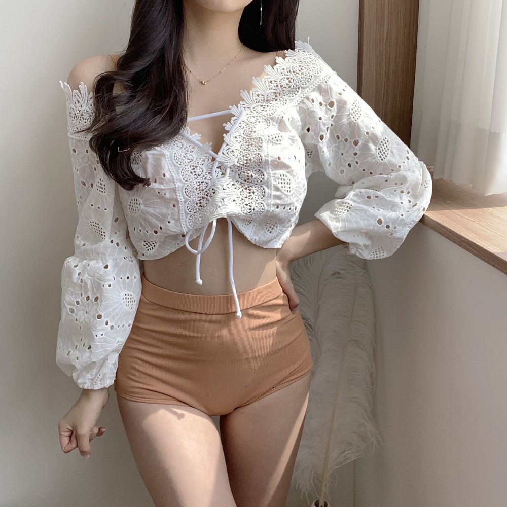 [Hàng Order Có video ảnh thật] Sét 3 sản phẩm bộ bơi Tắm Biển Nữ Bikini rời áo và quần cạp cao kèm áo ren dài tay BKN26 | BigBuy360 - bigbuy360.vn