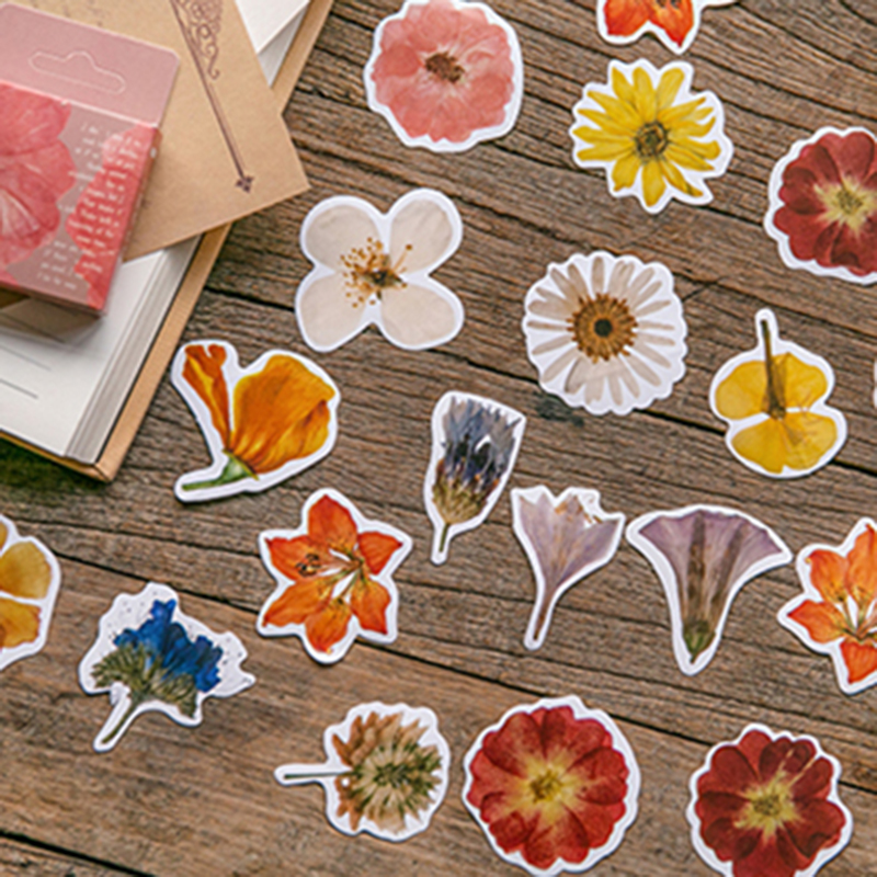 45sheets/box Retro Flower Plant Stickers Scrapbook Album Decoration DIY Sealing Stickers