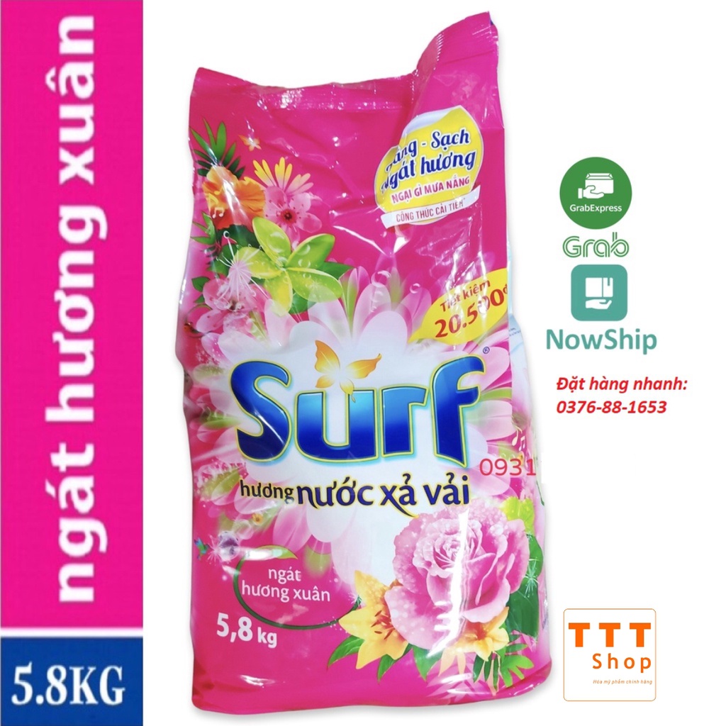 Bột giặt Surf hương Nước xả vải hồng 5.8kg Ngát hương xuân 5.8 kg