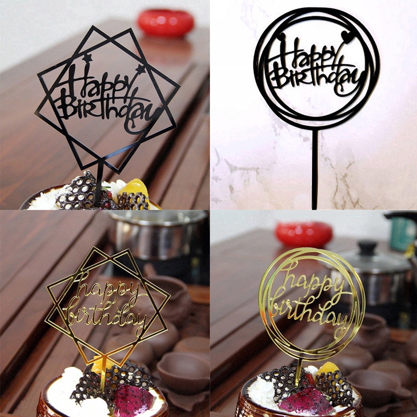 Phụ Kiện Trang Trí Bánh Kem Bằng Acrylic Tráng Gương Hình Chữ Happy Birthday