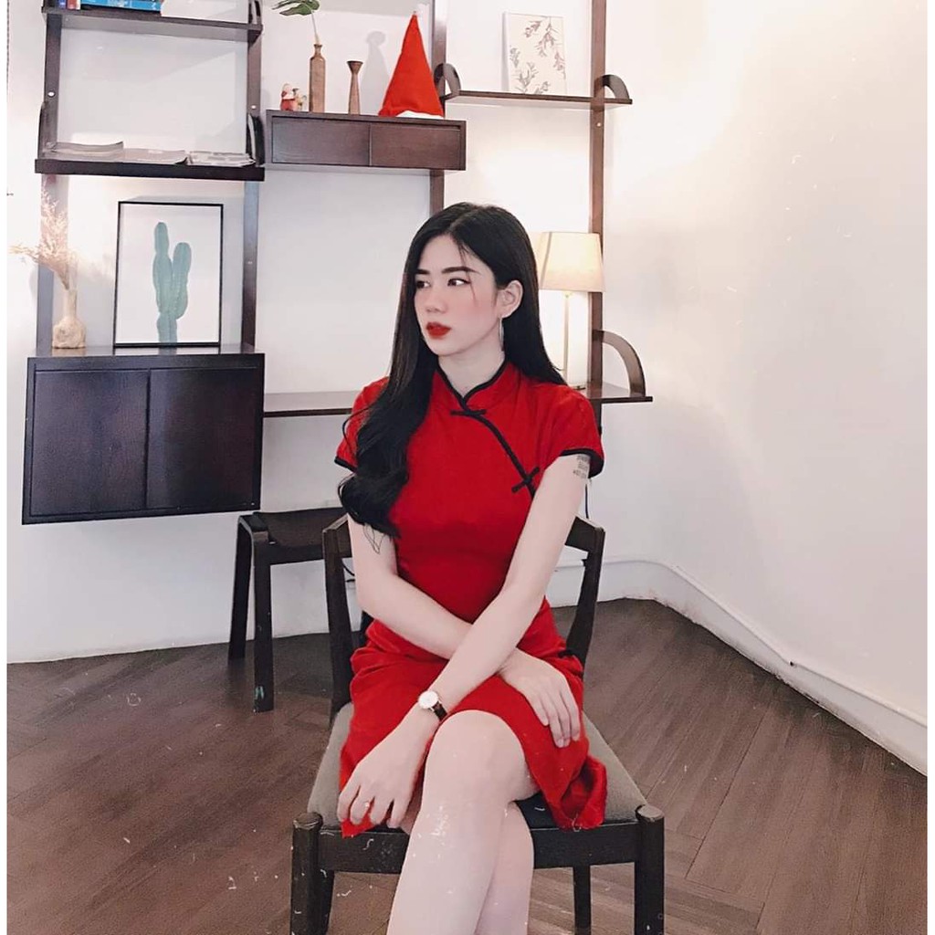 Đầm đỏ sườn xám cách tân Trung Hoa siêu hot | BigBuy360 - bigbuy360.vn