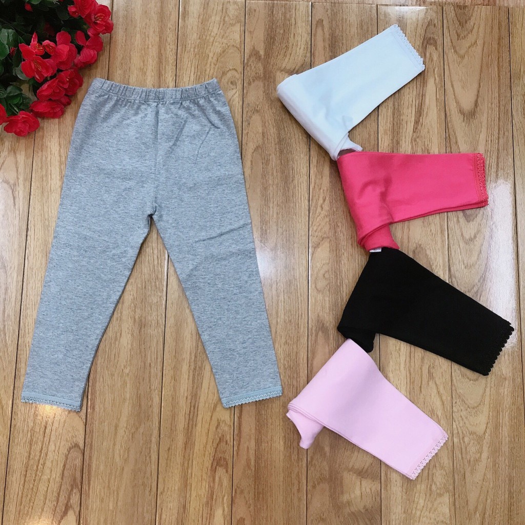 HOT [MẪU HOT] Quần Legging Bé Gái Thun Ôm Thu Đông Co Giãn 4 Chiều Phối Ren Từ 8-20kg BÉ XINH