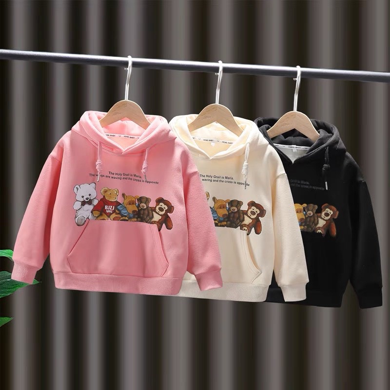 combo 2 áo nỉ mũ hoddie màu Hồng be cho bé