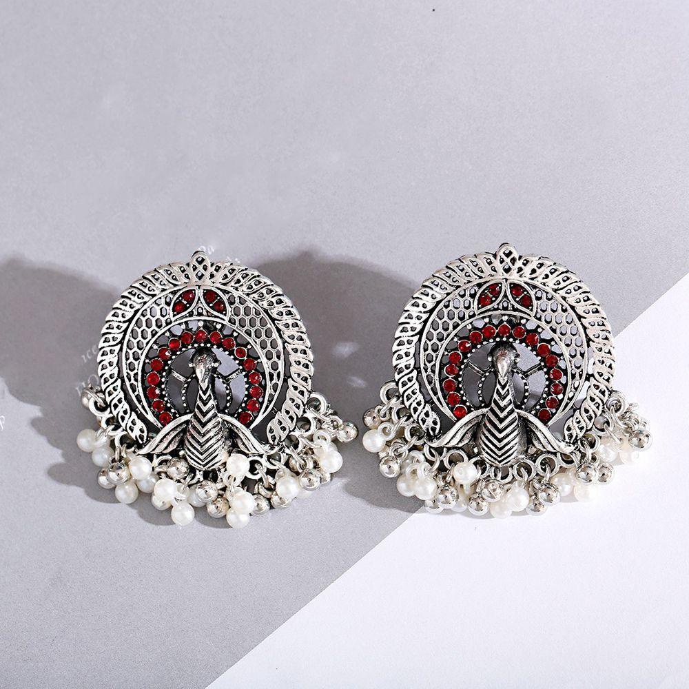 Bông Tai Kim Loại Hình Chim Công Phong Cách Ấn Độ Thời Trang Hấp Dẫn WMES15H