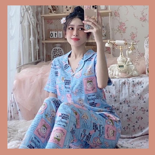 Bộ Đồ Ngủ, Đồ Bộ Pijama Lụa Nữ Mặc Nhà Bộ Ngủ Tay Cộc Quần Dài Chất Liệu Lụa Hàn Cao Cấp