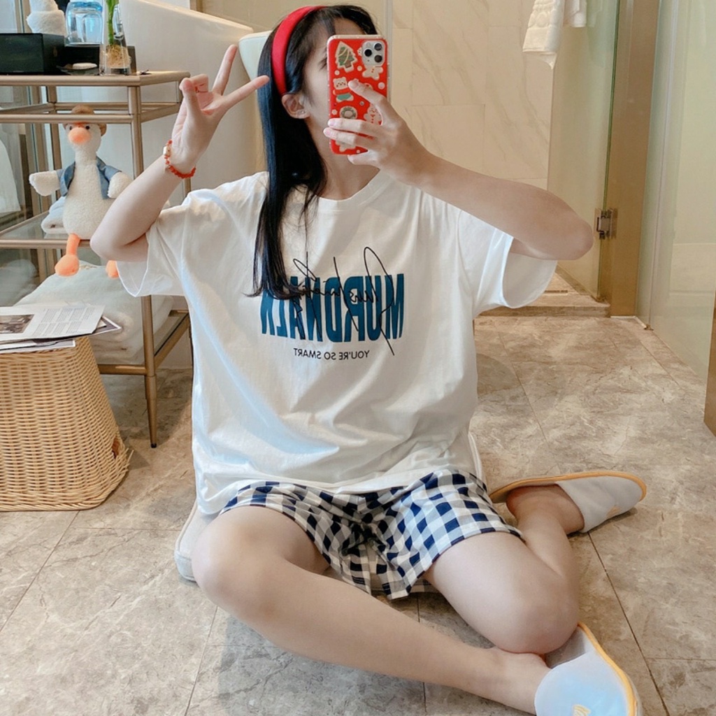 Bộ đồ mặc nhà in hình chữ nữ siêu xinh