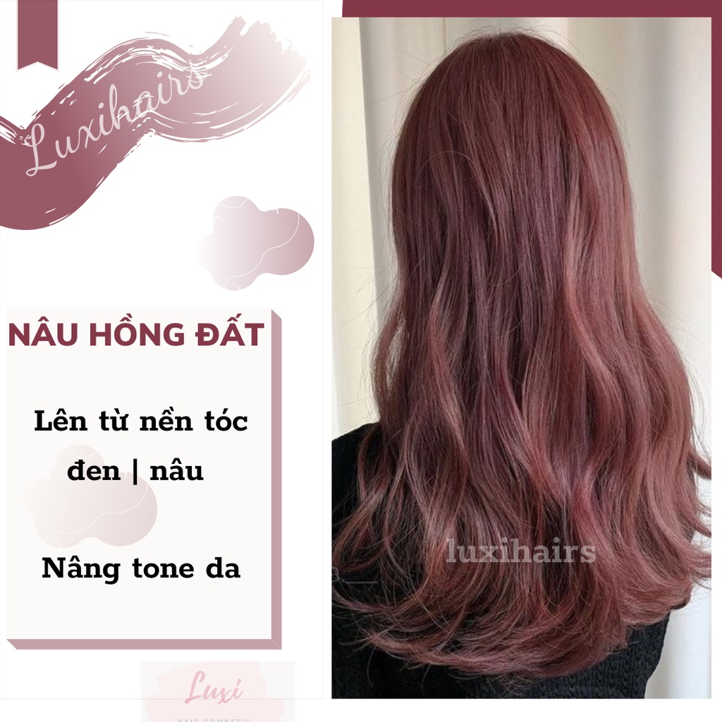 Thuốc Nhuộm Tóc NÂU HỒNG ĐẤT Tặng Kèm Oxi Găng Tay Mũ Trùm Đầu , Luxihairs