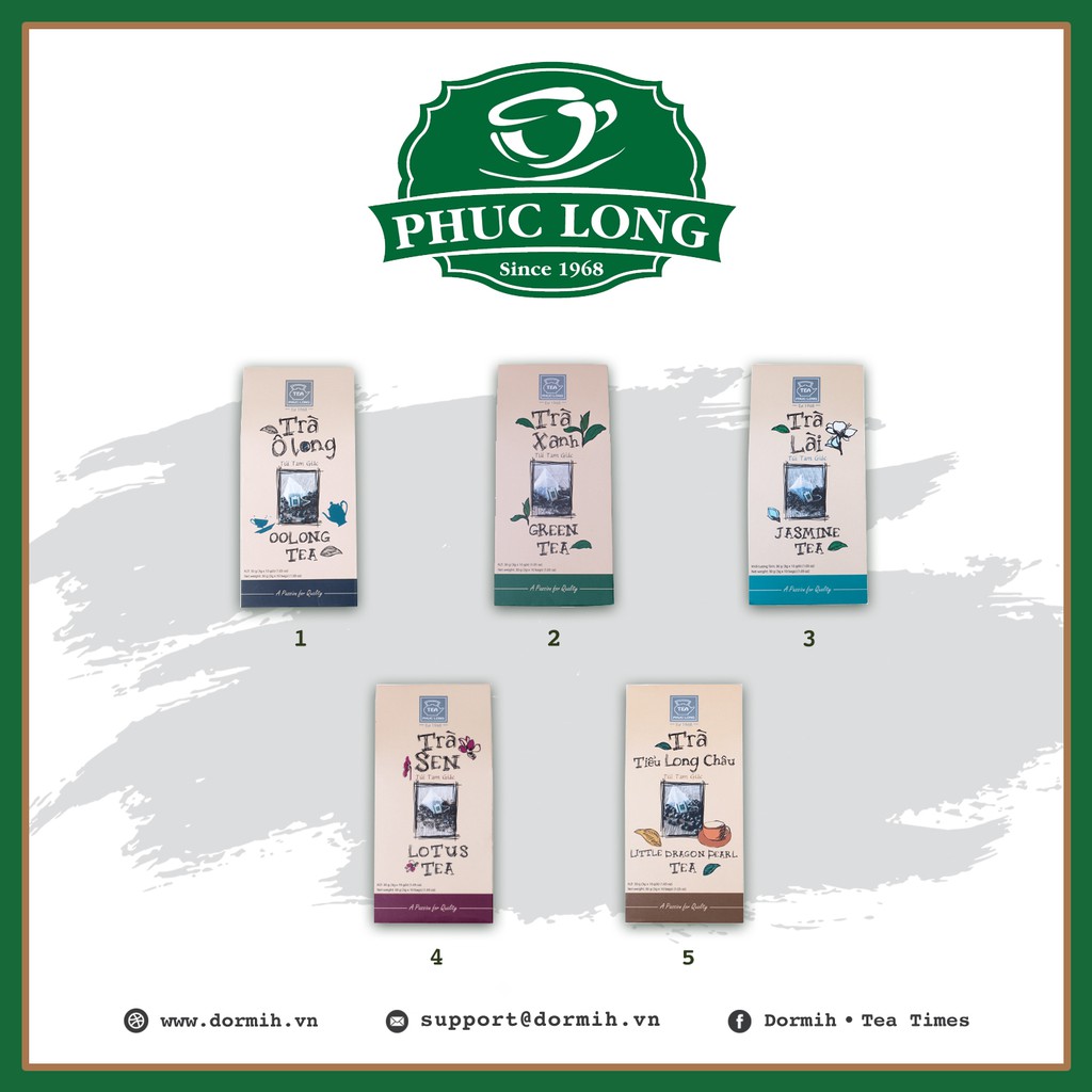 Trà Phúc Long túi lọc tam giác: Trà lài, trà sen, trà olong,...