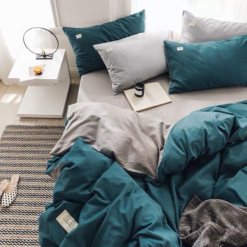Bộ chăn ga cotton Tici cao cấp phong cách Hàn Quốc đủ size đủ màu (không kèm ruột, tặng kèm vỏ gối ôm)