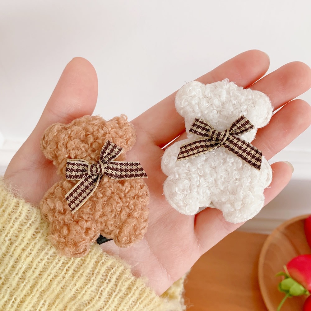 Kẹp Tóc Hình Gấu Nhồi Bông Dễ Thương Phong Cách Hàn Quốc