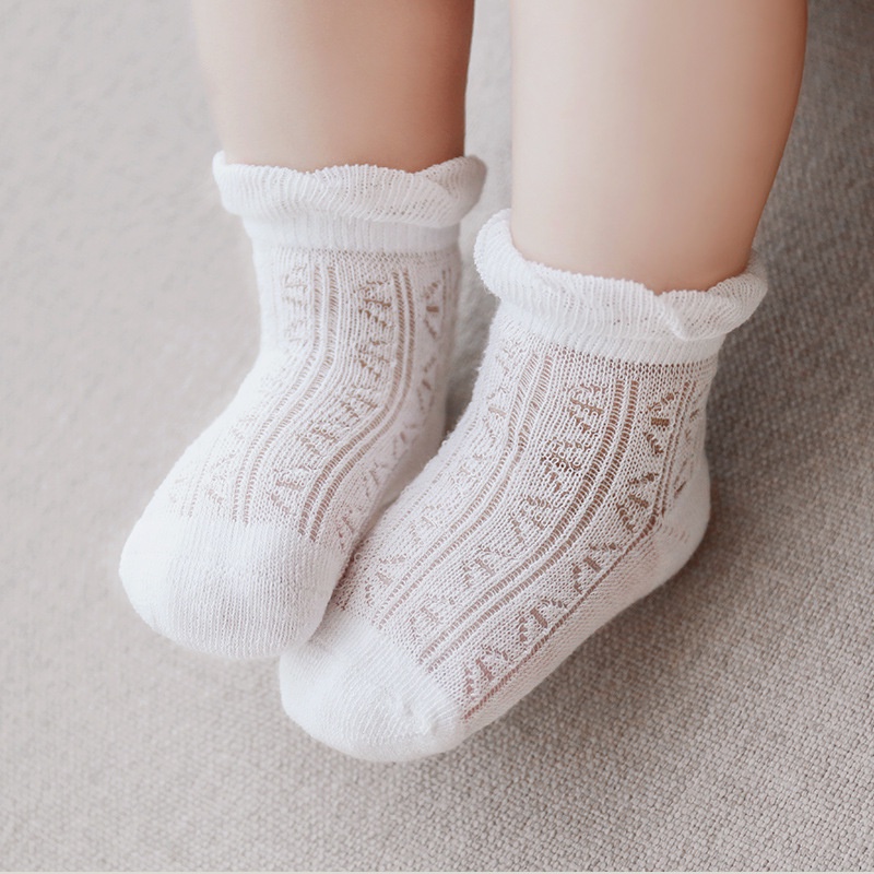 Set 4 Đôi Tất Lưới Siêu Mỏng Cho Bé Gái KYS+ Cotton Thấm Hút Mềm Thoáng Mùa Hè Cổ Ngắn (Size 0 - 3 tuổi) S4LM