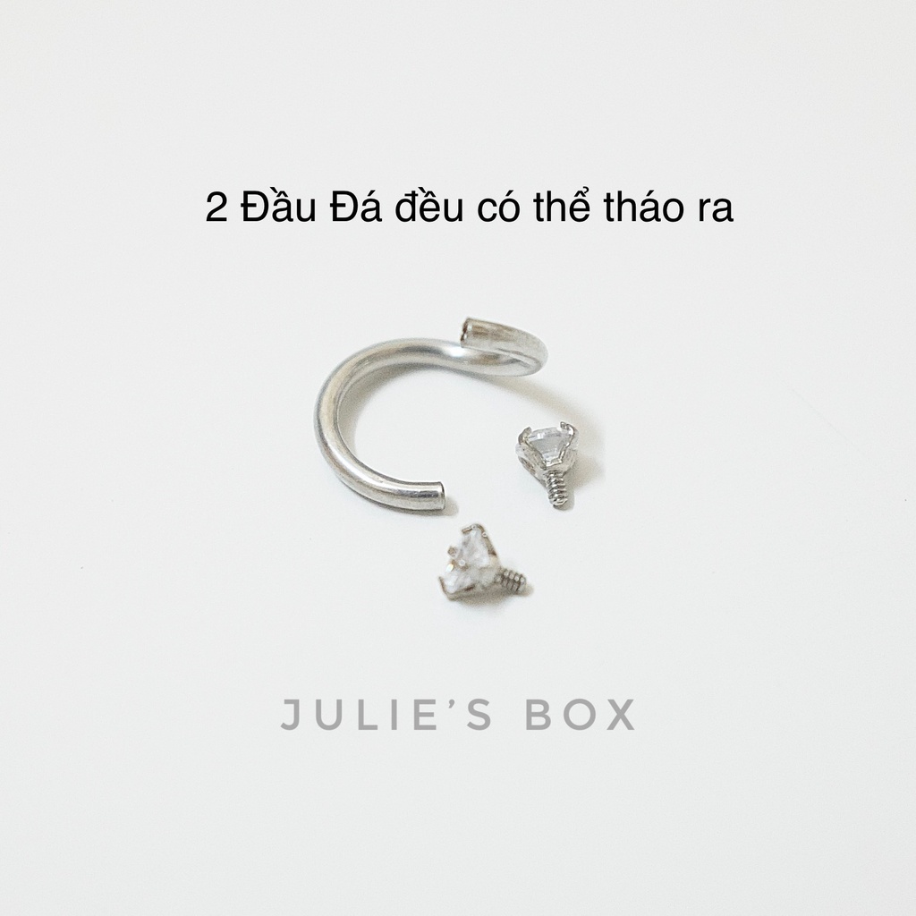 Khuyên Tai Unisex Chữ S Xoắn 2 Đầu Đá Tròn Màu Bạc Titan Không Đen Không Gỉ Sét Không Dị Ứng Julies Box 66