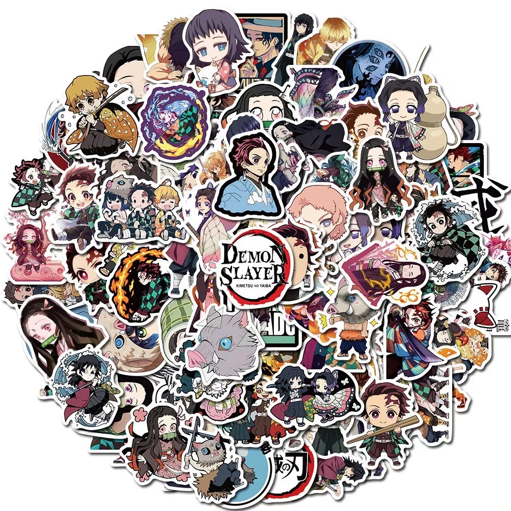 Set 50 sticker hình dán chống thấm nước nhân vật Thanh Gươm Diệt Quỷ