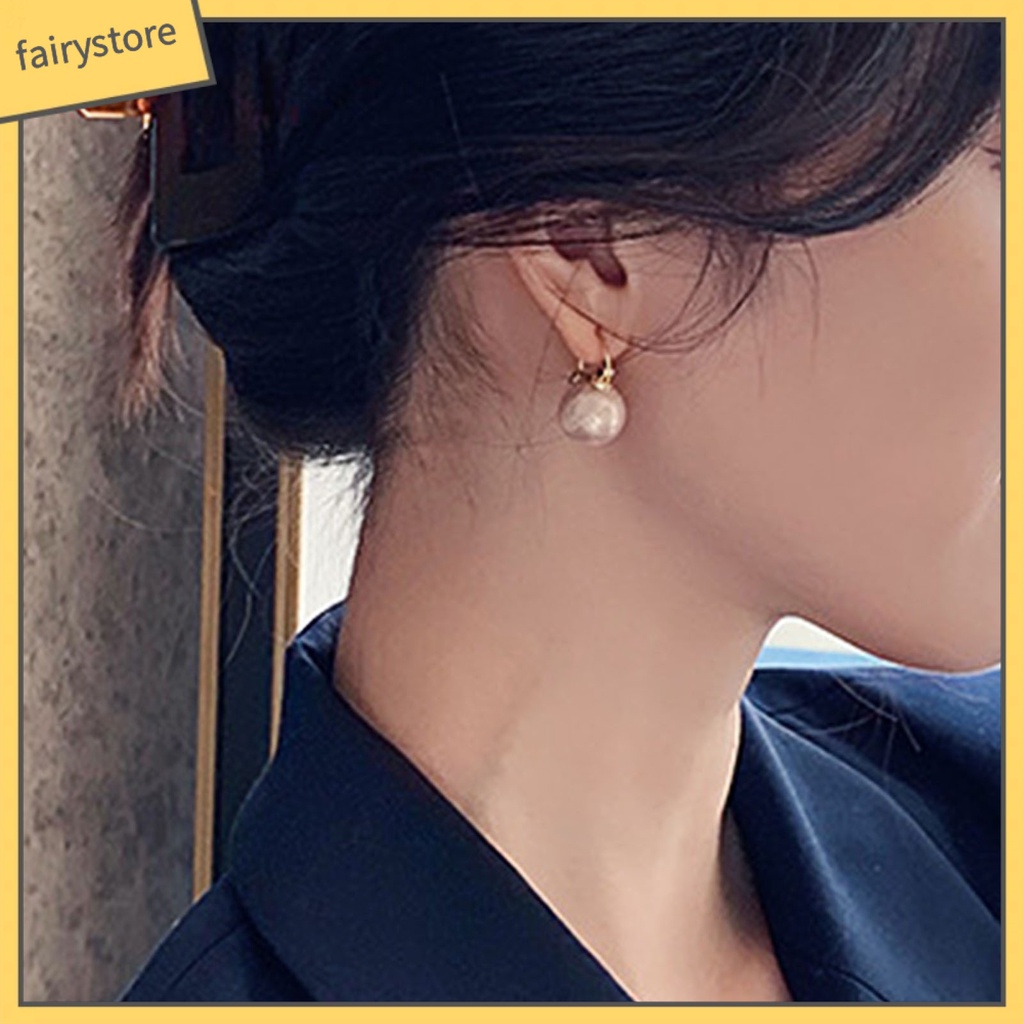 1 đôi bông tai hình học đính ngọc trai giả thanh lịch cho nữ