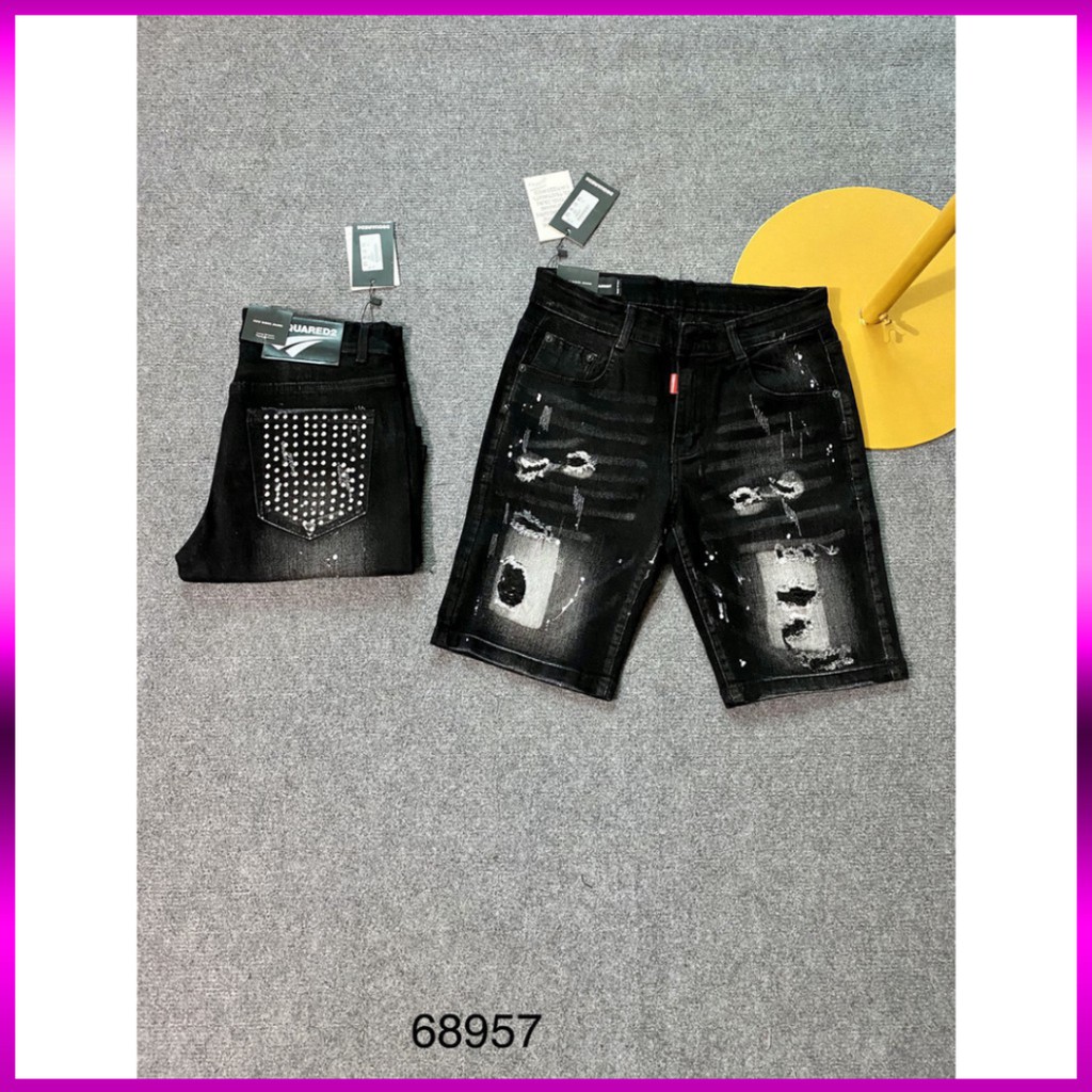 Quần Ngố ⚡ Quần Bò Nam DSQ Khóa Lệch , Huy Hiệu Thuê Màu Đen Hàng Siêu đẹp