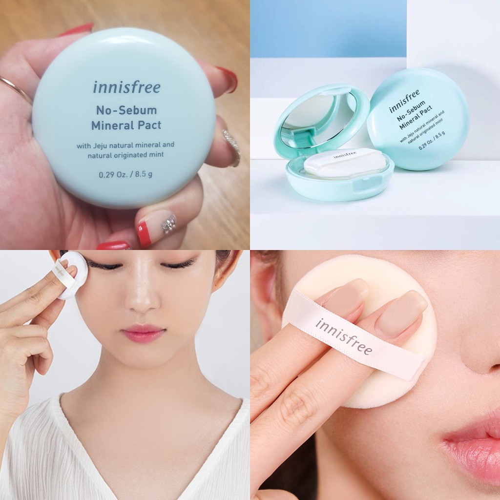 Phấn Phủ Nén Innisfree No Sebum Mineral Pact Hộp Xám- ko màu