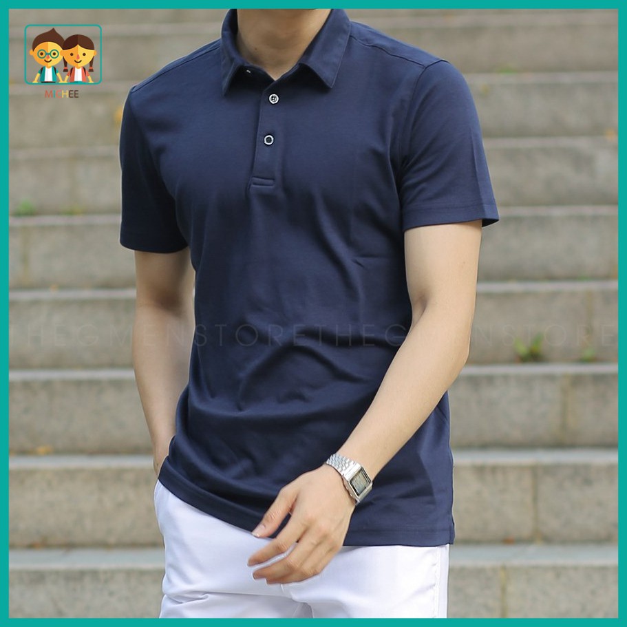 Áo Thun Nam màu trơn Cổ Bẻ Ngắn Tay chất Cotton dáng ôm body cao cấp | BigBuy360 - bigbuy360.vn