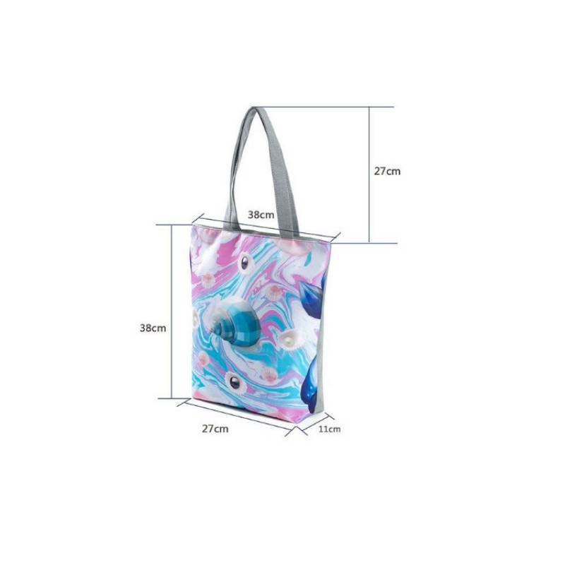 Túi tote vải canvas thời trang đi biển loại đẹp lớp lót khóa trong