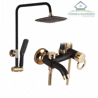 Bộ vòi sen tắm đứng đen viền vàng cao cấp