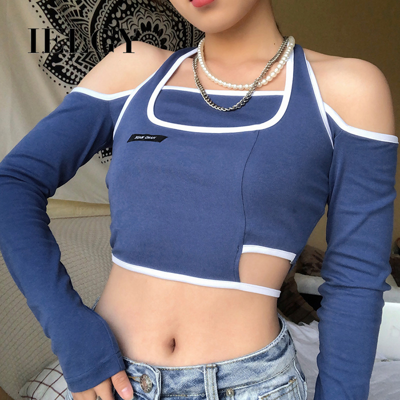 Áo thun IELGY tay dài hở vai màu trơn trẻ trung dành cho nữ