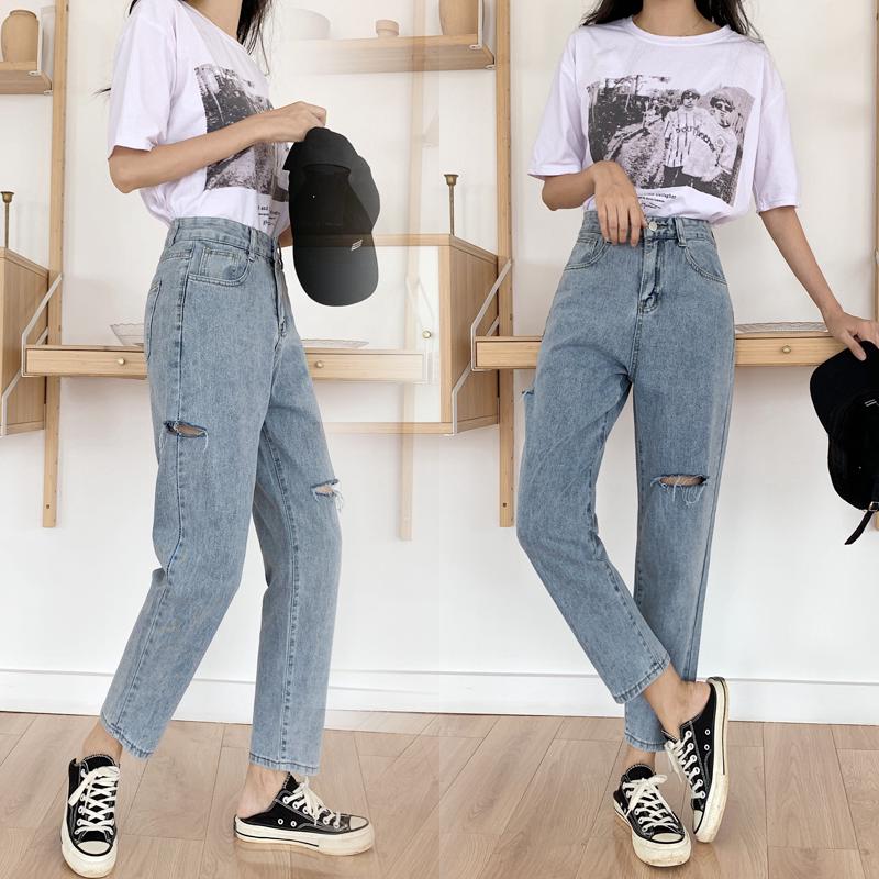 Quần Jeans rách phong cách retro Hàn Quốc