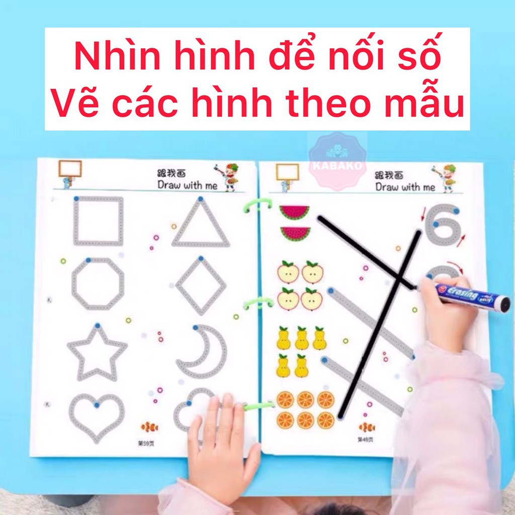 Đồ chơi giáo dục sớm thông minh cho bé tập viết tập tô nối điểm, nối số, luyện cầm bút, có thể xoá được tái sử dụng