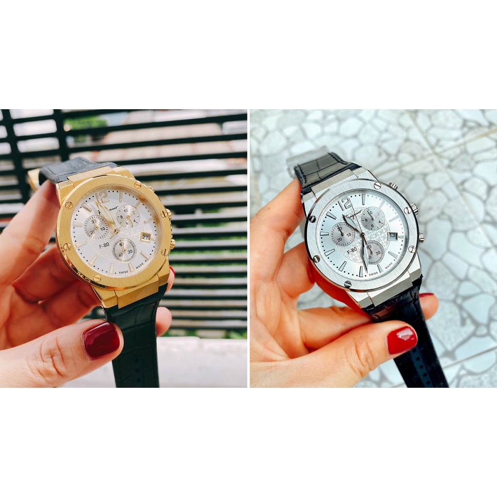 Đồng Hồ Nam Salvatore Ferragamo F80 Chronograph Dây Da Cao Su - Size 43mm - Máy Quartz