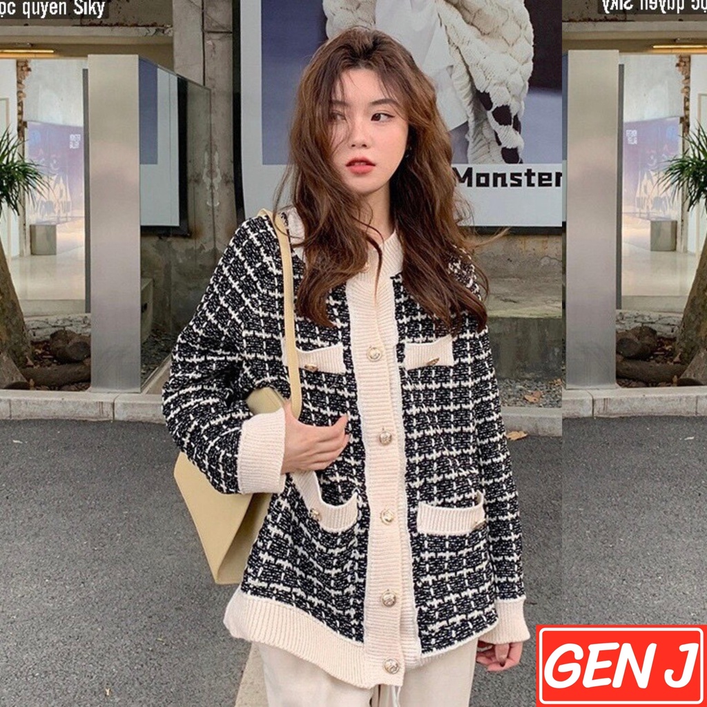 áo cardigan len họa tiết kẻ kim tuyến sang chảnh - Gen J | WebRaoVat - webraovat.net.vn