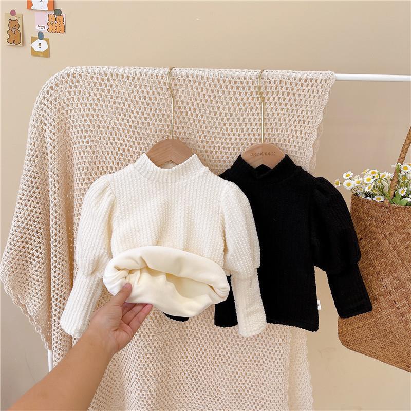 Áo khoác cổ cao nửa đệm nhung phong cách thu đông Hàn Quốc cho bé gái