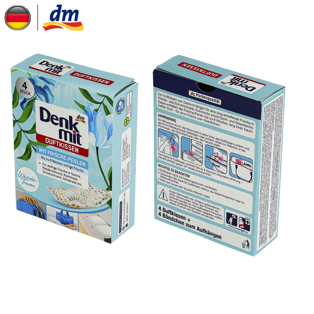 Denkmit - Túi thơm hương hoa treo tủ quần áo Wäsche-Traum, dùng trong 8 tuần, hộp 4 miếng - hàng nhập khẩu Đức